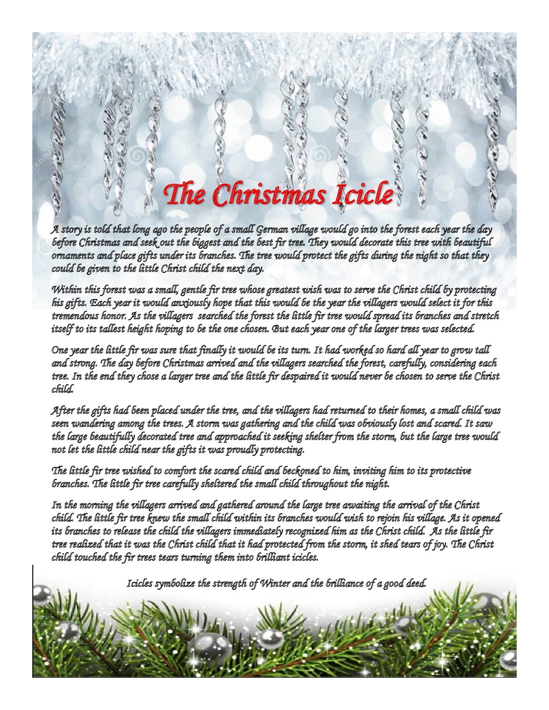 Christmas Icicle Story